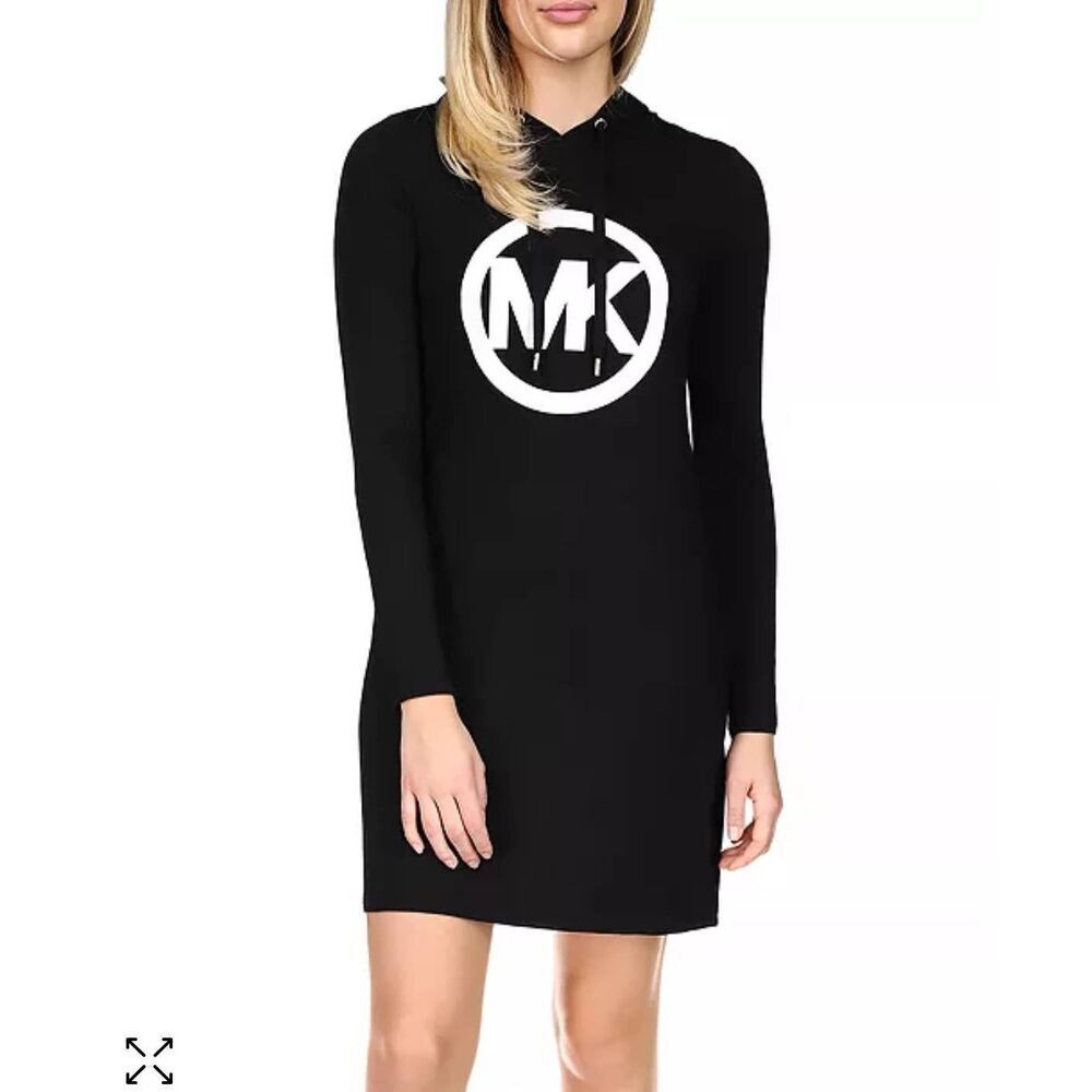 MK michael kors black circle logo hoodie shirt dress midi M